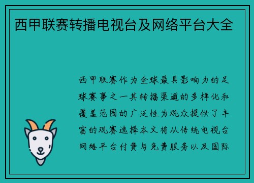 西甲联赛转播电视台及网络平台大全